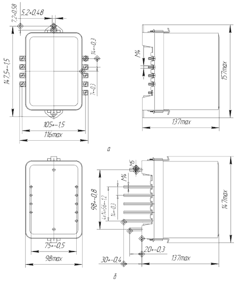 Габаритные размеры РСВ 160, РСВ 255, РСВ 260